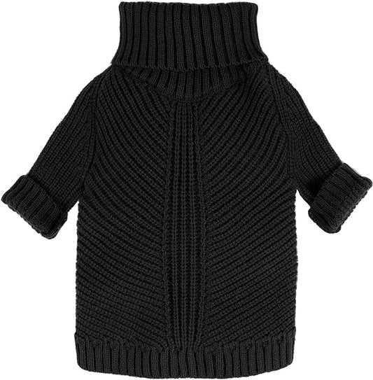 Fitwarm Dog Turtleneck Sweater, Thermal Knitted Pet Coat, Dog Winter Clothes for Small Dogs, Cat Apparel, Black, XXL