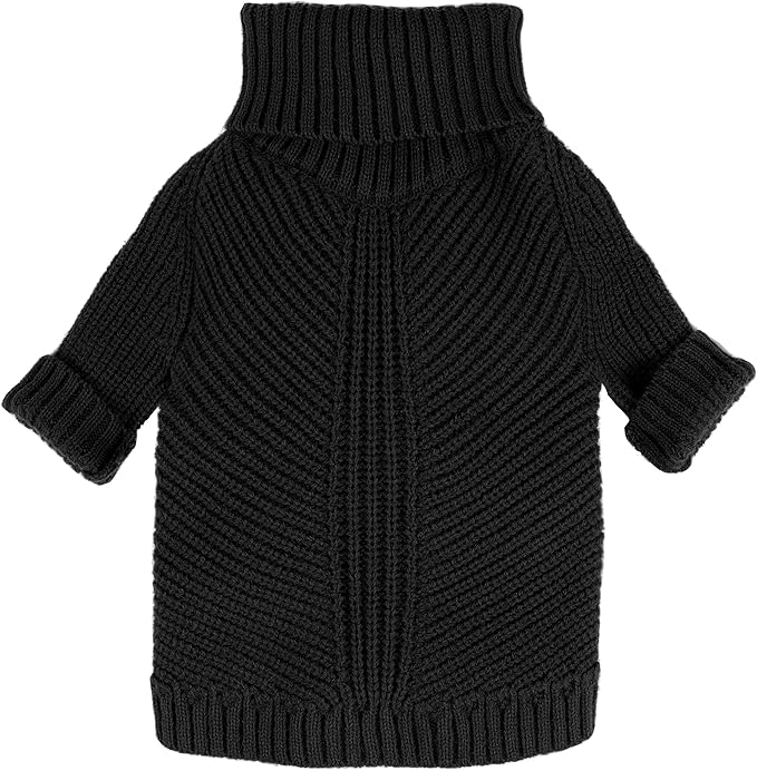 Fitwarm Dog Turtleneck Sweater, Thermal Knitted Pet Coat, Dog Winter Clothes for Small Dogs, Cat Apparel, Black, Medium