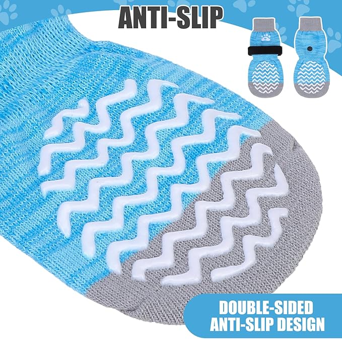 PUPTECK Non-Slip Dog Socks Double Sides Grips for Hardwood Floors Prevents Licking, Dog Shoes for Hot Pavement Traction Control Booties for Senior Dogs, Small Medium Large Dogs, Blue XS