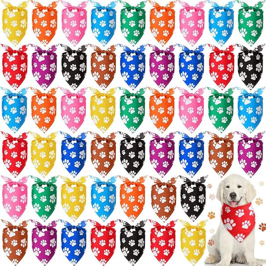 Sanwuta 50 Pcs Paw Print Dog Bandanas Bulk Colorful Paw Bandanas for Dogs Pets Triangle Kerchief Bib Scarf for Puppy Small Medium Large Pets Costume Accessories