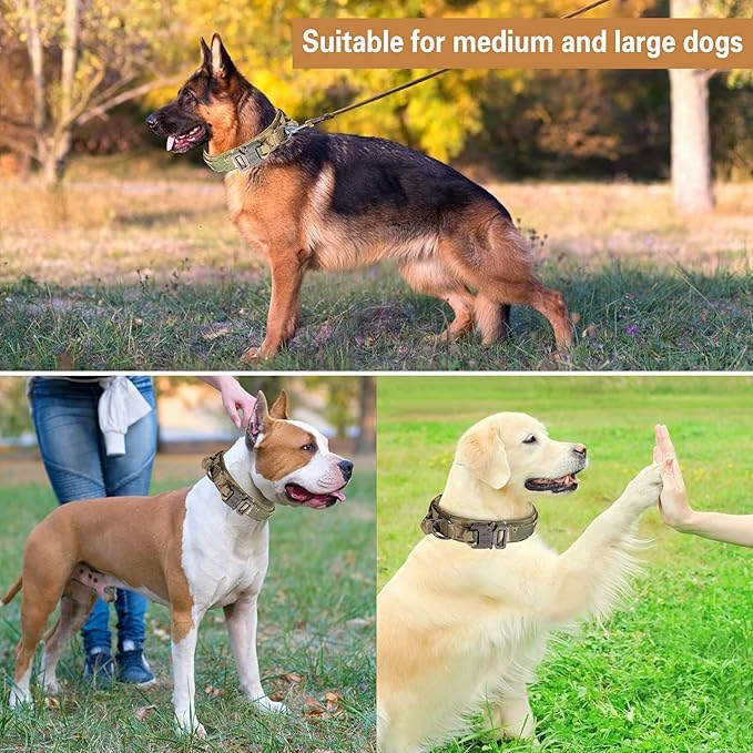 KCUCOP Tactical Dog Collar with Handle,Adjustable Military Dog Collar with Metal Buckle and Patches,Heavy Duty Dog Collars for Medium Dogs (Camo-M)