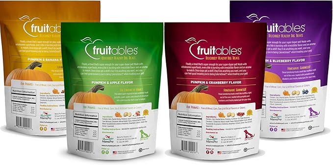 Fruitables Baked Dog Treats Variety Pack of 8 (Pumpkin & Apple, Banana, Blueberry, Cranberry - 7 oz (8 Pack)