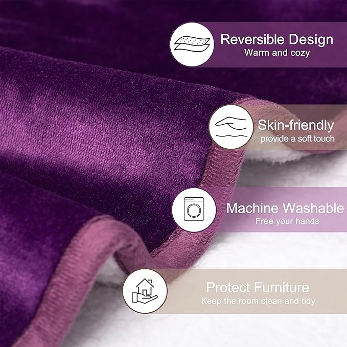 gogobunny Waterproof Bed Blanket, Reversible Sherpa Fleece Throw Blanket for Dog Puppy Cat, Furniture Cover Protects Bed Couch Sofa from Liquid Pee and Pet Fur (Dark Purple, 50x60 inches)