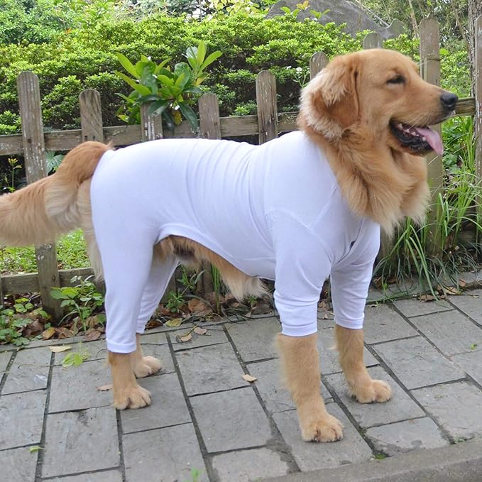 Lovelonglong Four Feet Dog Lightweight Pajamas, Pure Cotton Dog Jumpsuits 4 Legs Dog Onesies T-Shirt Stylish PJS Puppy Costume for Large Medium Small Dogs White XXXL