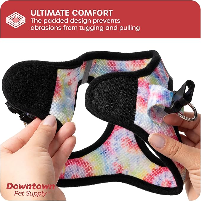 Downtown Pet Supply Step in Dog Harness for Small Dogs No Pull, X-Small, Tie Dye Traditional - Adjustable Harness with Padded Mesh Fabric and Reflective Trim - Buckle Strap Harness for Dogs