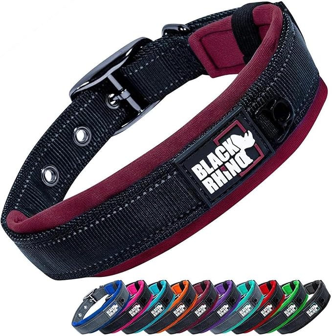 Black Rhino - The Comfort Collar Ultra Soft Neoprene Padded Dog Collar for All Breeds - Heavy Duty Adjustable Reflective Weatherproof (XLarge, Burgundy/Bl)