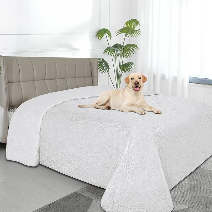 Easy-Going Waterproof Dog Bed Cover Reversible Leak Proof Pet Blanket Replacement Mat for Furniture Washable Couch Cover Sofa Cover for Dogs Cat(82x120 Inch, White/White)