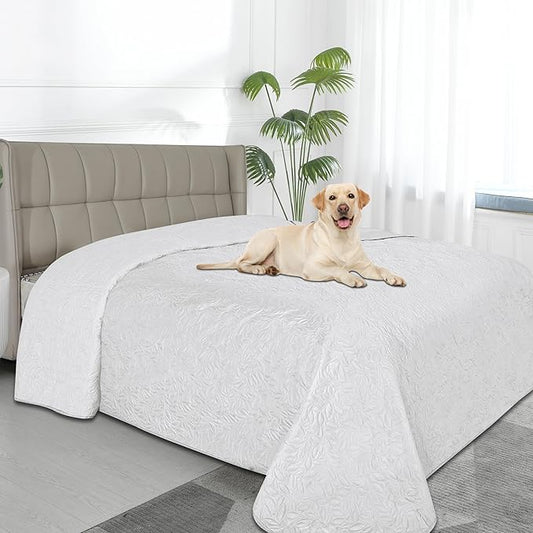 Easy-Going Waterproof Dog Bed Cover Reversible Leak Proof Pet Blanket Replacement Mat for Furniture Washable Couch Cover Sofa Cover for Dogs Cat(82x120 Inch, White/White)
