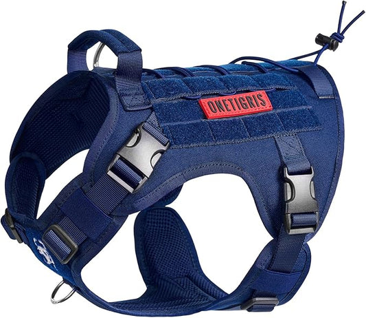 OneTigris Tactical Dog Harness Vest,No-Pull Service Dog Vest with Hook & Loop Panels,Adjustable Dog Vest Harness for Walking Hiking Training(Blue,XS)