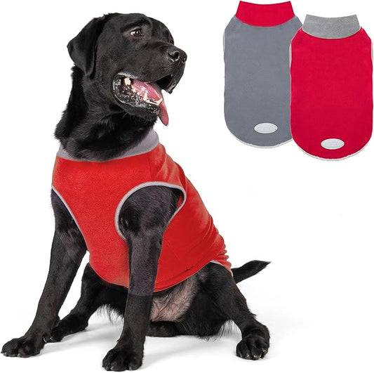 cyeollo 2 Pack Dog Sweater Sweatshirt Stretchy Soft Fleece Vest Pullover with Reflective Stripe Dog Jacket Lightweight Pet Clothes for Medium Dogs Grey & Red