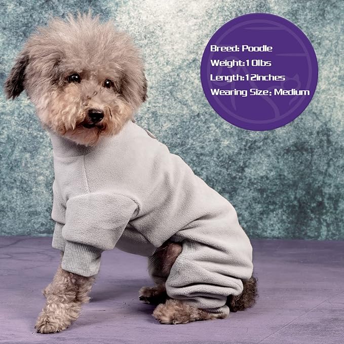 cyeollo Dog Pajamas Fleece Dog Pjs Thermal Dog Onesie Stretchy Jumpsuit Warm Puppy Small Dog Pajamas Cat Apparel Color Grey