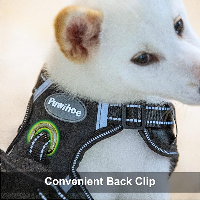 No Pull Dog Harness, Reflective Walking Dog Harness with Easy Control Handle and Front & Back Clips,Adjustable Breathable Soft Padded Dog Vest Harness for Puppy Shiba Inu,Black,S