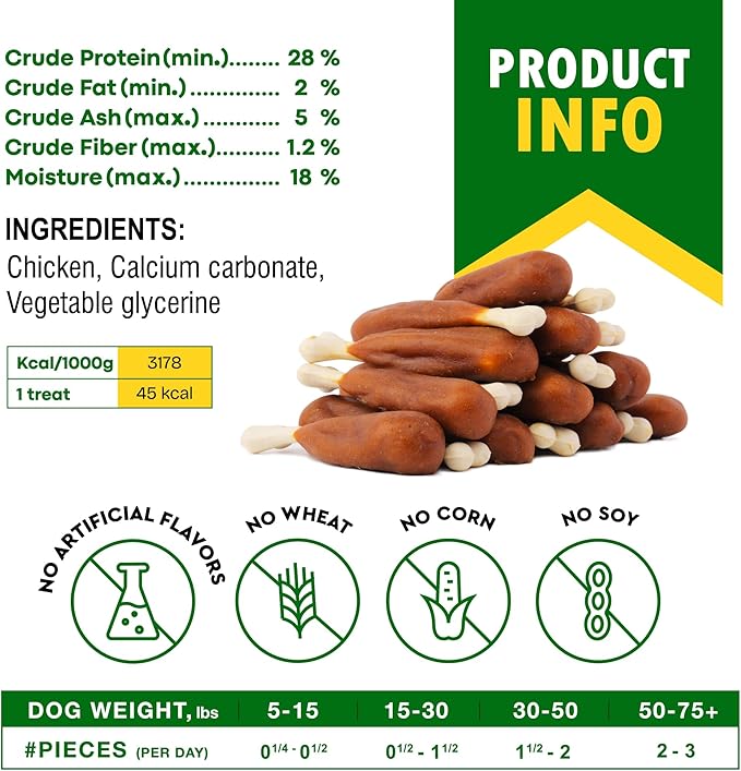 Dog Treats, Calcium Bones Wrapped Chicken & Rawhide Free Chew 11 Oz - Pet Healthy Dried Snacks & Grain Free Meat - Bulk Best Chews for Christmas, Training Small & Large Dogs - Made for USA