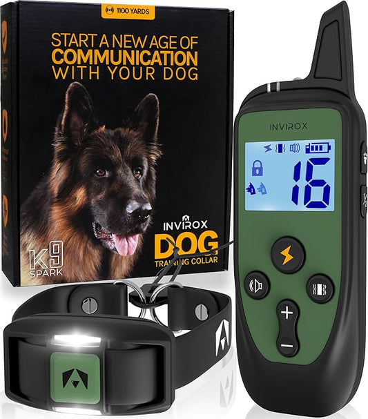 INVIROX Training Collar for Large Dog [Spark K9] 124 Levels Dog Training Collar with Remote 1100yd Range, Night-Light Mode Dog E Collar for Medium Dogs IP67 Waterproof (Spark K9)