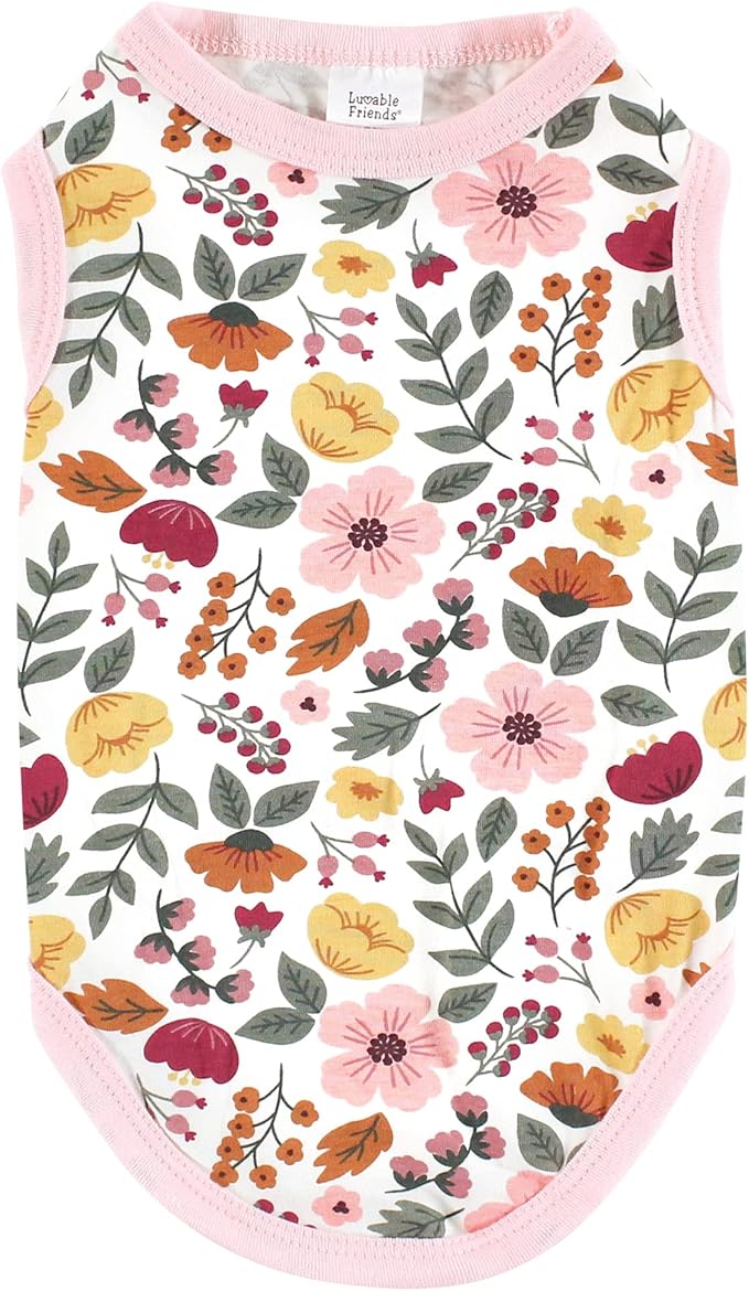 Luvable Friends Dog Pet Dog and Cats Cotton T-Shirts 2pk, Burgundy Floral Botanical, X-Small