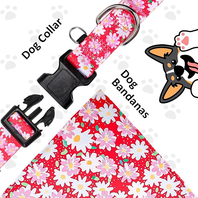 Dog Collars and Bandanas - Soft Adjustable Fancy Floral Boys Girls Puppy Collar for Small Medium Large Dogs.
