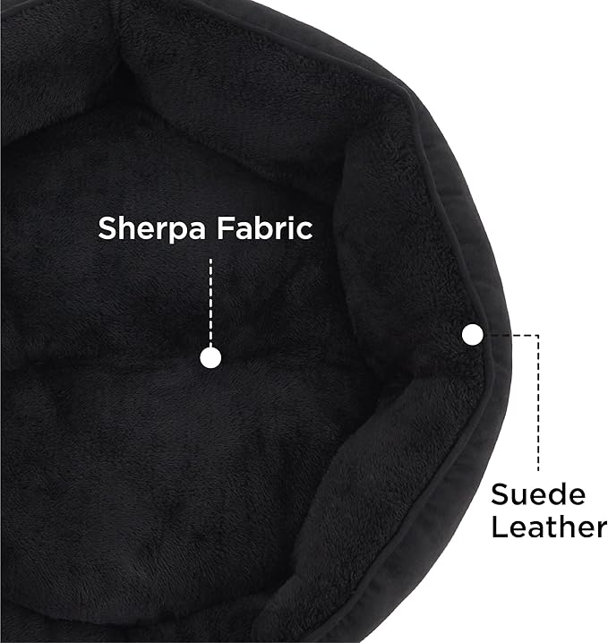 Bedsure Dog Beds for Small Dogs - Round Cat Beds for Indoor Cats, Washable Pet Bed for Puppy and Kitten with Slip-Resistant Bottom, 25 Inches, Black