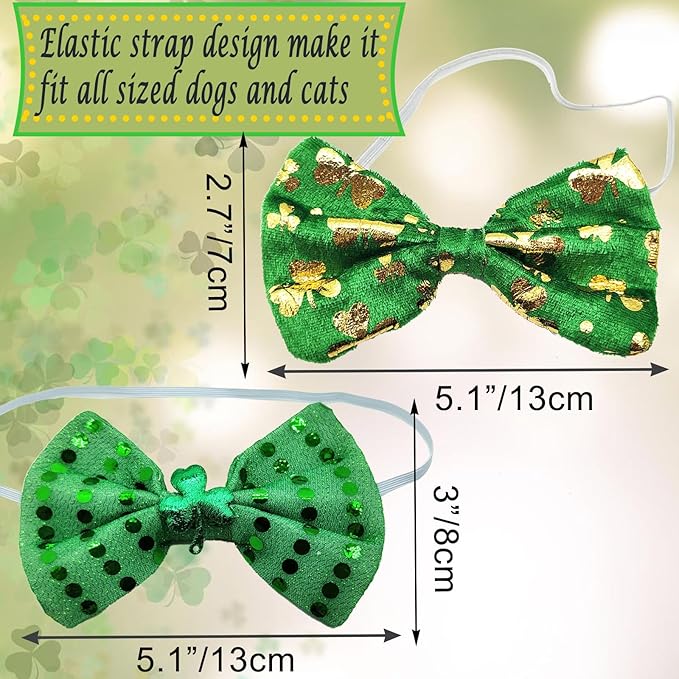 3PCS St Patrick's Day Pet Costume, St. Patty's Day Dog Top Hat Green Shamrock Bow Tie Doggie Collar Set for Large Dogs Puppy Outfit Cats Kitty Funny Irish Dog Clothe Accessories