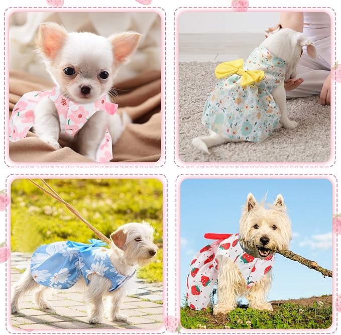 5 Pieces Dog Clothes Girl Dog Dresses Floral Puppy Dresses Pet Cat Princess Bowknot Clothes Cute Puppy Summer Outfits for Yorkie Female Cat Pets, 5 Styles(Cute Style,X-Small)