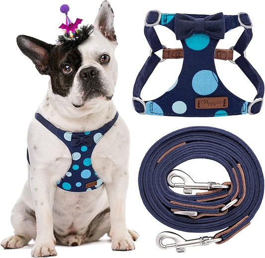 Puppytie No Pull Dog Harness with Multifunction Dog Leash,Soft Adjustable No Choke Escape Proof Pet Harness Vest for Medium Dogs,Polka dots Starry Sky,M
