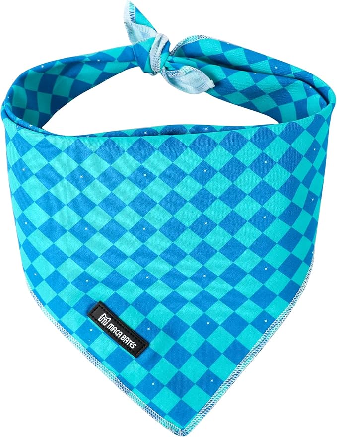 MACA Bates Checkered Blue Dog Grid Bandana Triangle Plaid Scarf Handkerchief Soft Cotton Cute Adjustable Puppy Bandanas Gift for Small Medium Large XL Pets