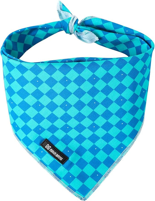 MACA Bates Checkered Blue Dog Grid Bandana Triangle Plaid Scarf Handkerchief Soft Cotton Cute Adjustable Puppy Bandanas Gift for Small Medium Large XL Pets