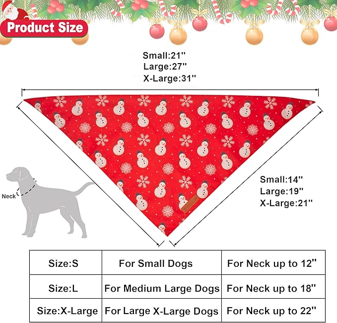ADOGGYGO Christmas Dog Bandana, Snowman Xmas Pet Scarf, Premium Durable Fabric, Christmas Bandanas for Small Dogs Pets (Small)