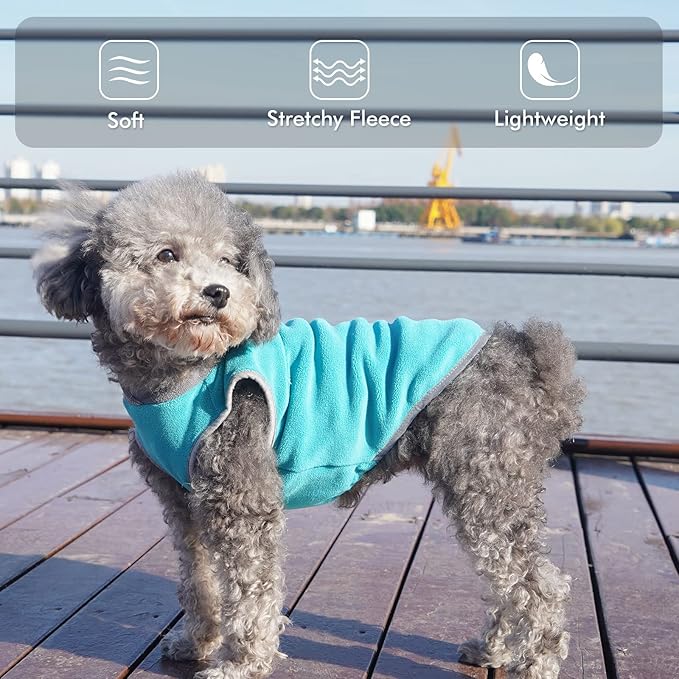 cyeollo 2 Pack Soft, Stretchy Turquoise & Grey Dog Sweaters with Reflective Stripe Pullover Fleece Jackets