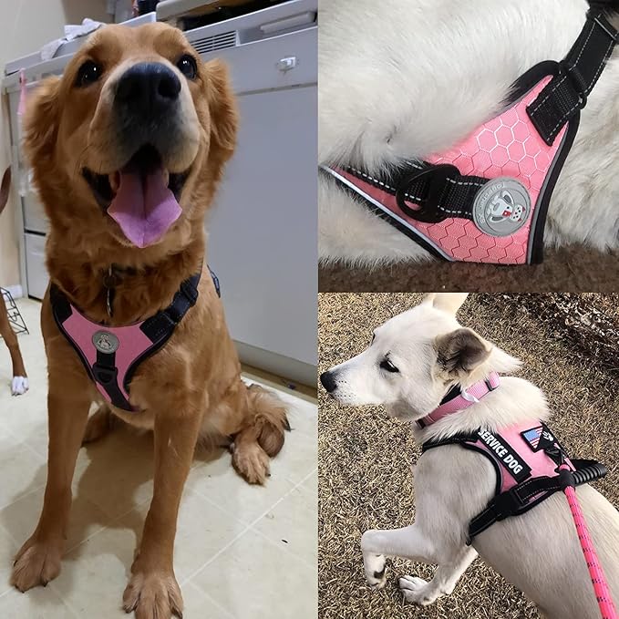 Cymiler Service Dog Vest,No-Pull Dog Harness and Leash Set,Adjustable Oxford Reflective Service Dog Vest Harness with Handle for Outdoor Walking Training,Easy Control for Small Medium Large Dogs