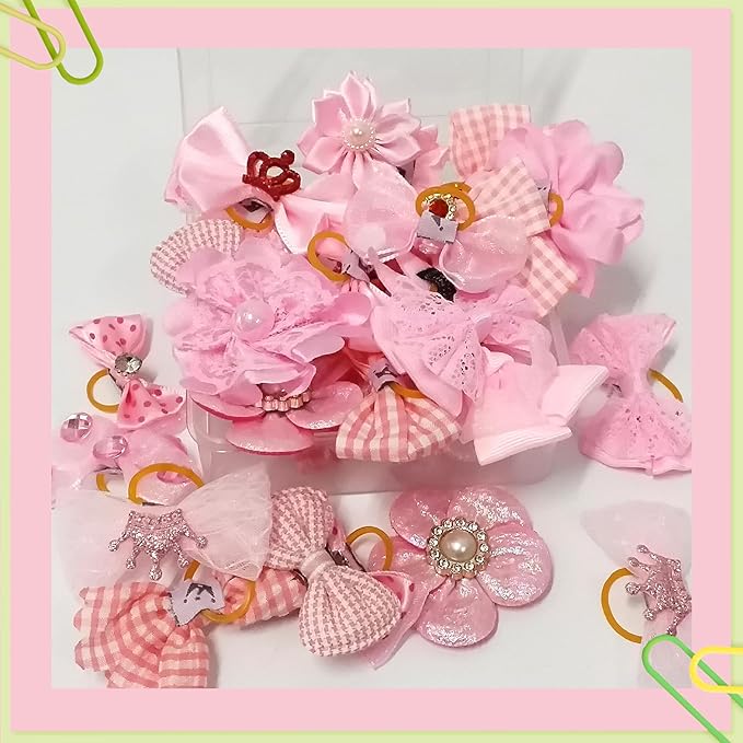30pcs Handmade Dog Hair Bows Cute Rubber Band Bowknots for Small Big Dogs, Yorkie Puppy Dog Girl Hair Accessories Gift (30pcs Pink) ﻿
