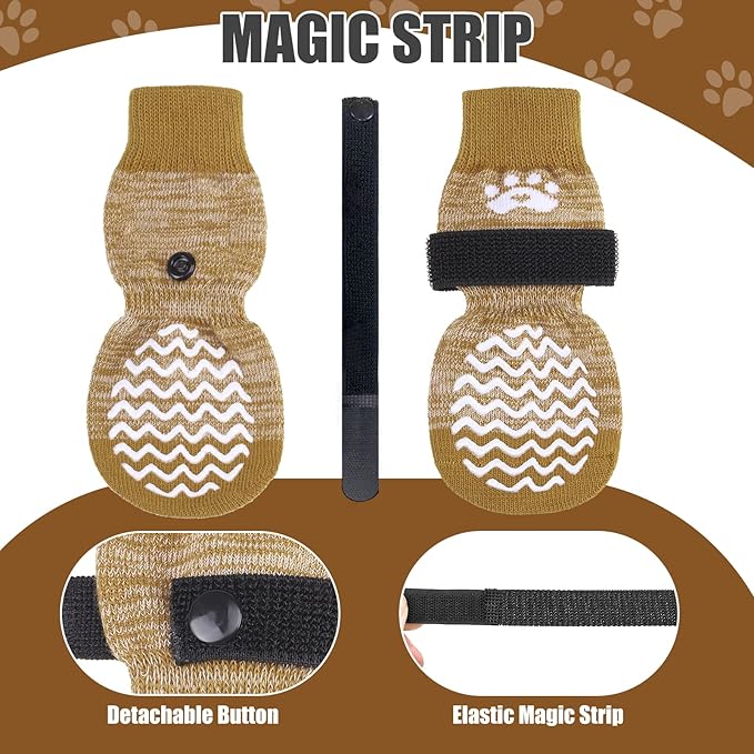 PUPTECK Non-Slip Dog Socks Double Sides Grips for Hardwood Floors Prevents Licking, Dog Shoes for Hot Pavement Booties for Senior Small Medium Large Dogs