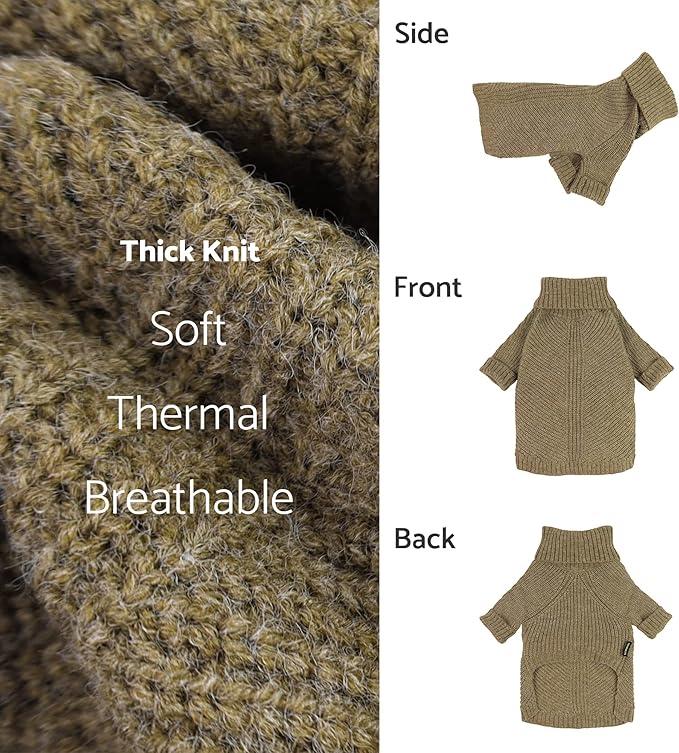 Fitwarm Thermal Knitted Dog Sweater Doggy Winter Coat Pet Clothes Doggie Turtleneck Jacket Puppy Outfits Cat Sweatsuit Sage Green X-Large