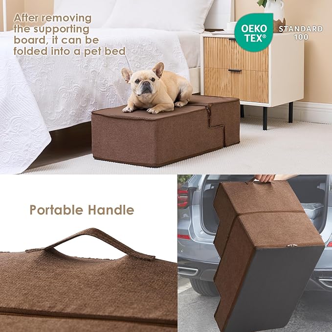 EHEYCIGA Dog Stairs for Bed 18”H, 4-Step Dog Steps for High Bed, Pet Steps for Small Dogs and Cats, Non-Slip Balanced Pet Ramp Indoor, Brown