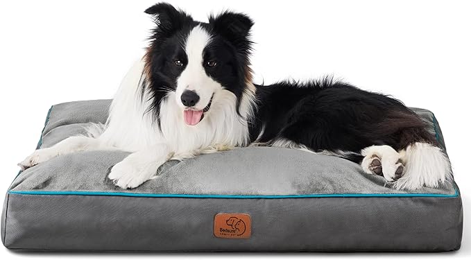 Bedsure Waterproof Dog Beds for Large Dogs - 4 Inch Thicken Up to 80lbs Pet Mat Pillows with Removable Washable Cover, Grey