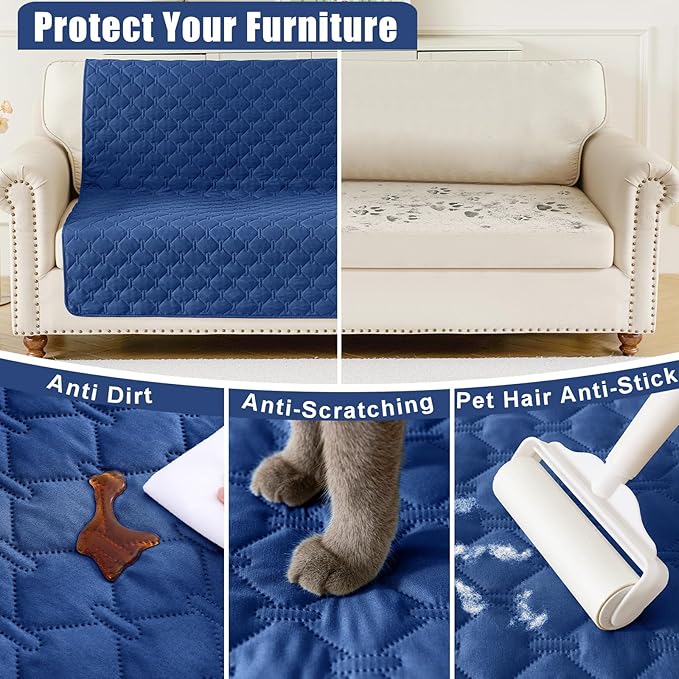 Smiry Waterproof Dog Bed Cover Blanket, Soft Reversible Pet Blanket, Washable Leakproof Cats Dogs Couch Cover for Sofa, Couch, Furniture (52x82 Inch, Navy/Blue)