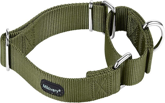Mikivery Martingale Dog Collar Nylon Adjustable and Safety Training Colourful Comfortable Metal Buckle Pet Collars for Small Medium and Large Dogs(Military Green,M)