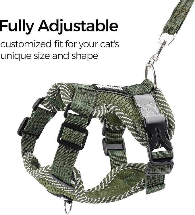 Cat Harness and Leash Escape Proof Medium Kitten Harness Bengal Cat Vest for Walking Travel, Dark Green, M