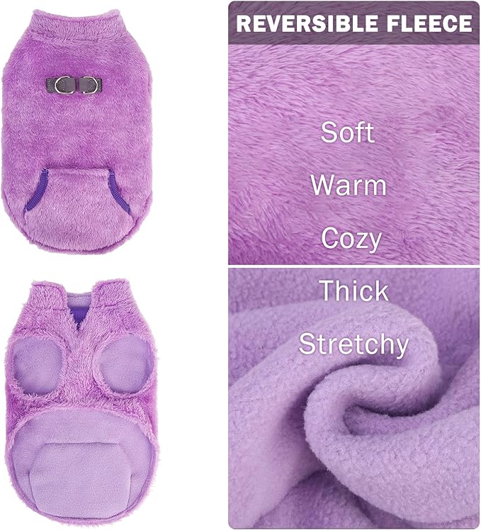 SCENEREAL Fleece Vest Dog Sweater, Dog Jacket with Harness Built in Pocket for Small Medium Dogs, Pet Cold Weather Coat with Soft Lining, Plush Warm Pullover Clothes for Puppy Boys Girls