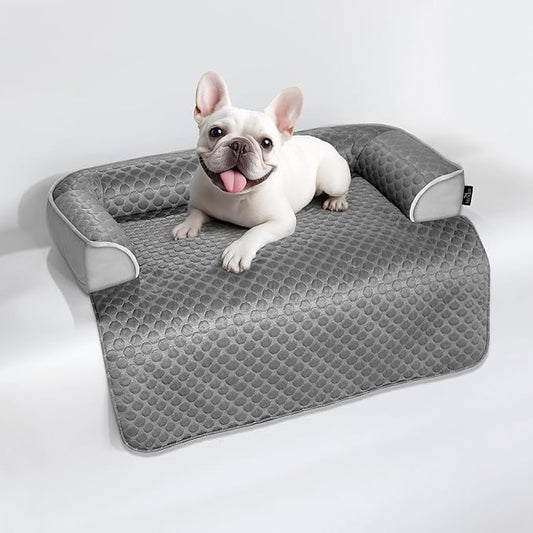 Medium Cooling Dog Bed, 35 x 31 inch Waterproof Couch Cover for Dogs Washable, Non-Slip Bottom Self Cooling Mat for Dogs, Durable & Non-Gel, Dog Couch Bed for Sofa Floor Car, Metallic Grey
