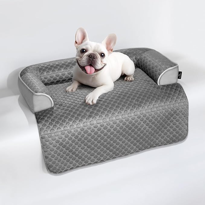 Medium Cooling Dog Bed, 35 x 31 inch Waterproof Couch Cover for Dogs Washable, Non-Slip Bottom Self Cooling Mat for Dogs, Durable & Non-Gel, Dog Couch Bed for Sofa Floor Car, Metallic Grey