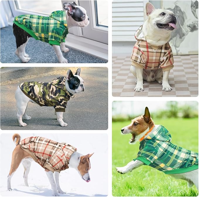 BEAUTYZOO Dog Hoodie for Small Medium Dogs Puppy, Soft Fleece Dog Sweater Cold Weather Coats with Pocket, Pet Outfits Hooded Sweatshirt Chihuahua Cat Jacket Clothing Warm Camo French Bulldog Clothes