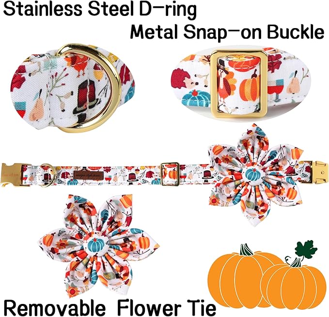 Unique Style Paws Cotton Thanksgiving Dog Collar with Bow Halloween Pumpkin Plaid Dog Collar with Bow Tie for Small Medium Large Dogs Pets Gifts