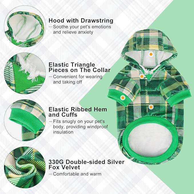 BEAUTYZOO Plaid Hoodie for Small Medium Large Dogs, British Style Soft Warm Sweater With Leash Hole, Hooded Cold Weather Clothes, Sweatshirt, Outfits, Winter Coat for Puppy Girls Boys
