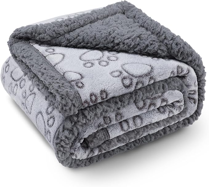 Luciphia Waterproof Pet Blankets for Couch Sofa Bed Cover Liquid Pee Proof Washable Soft Fluffy Large Dog Blanket Reversible Furniture Protection Paw Grey Medium（57" x 40"）