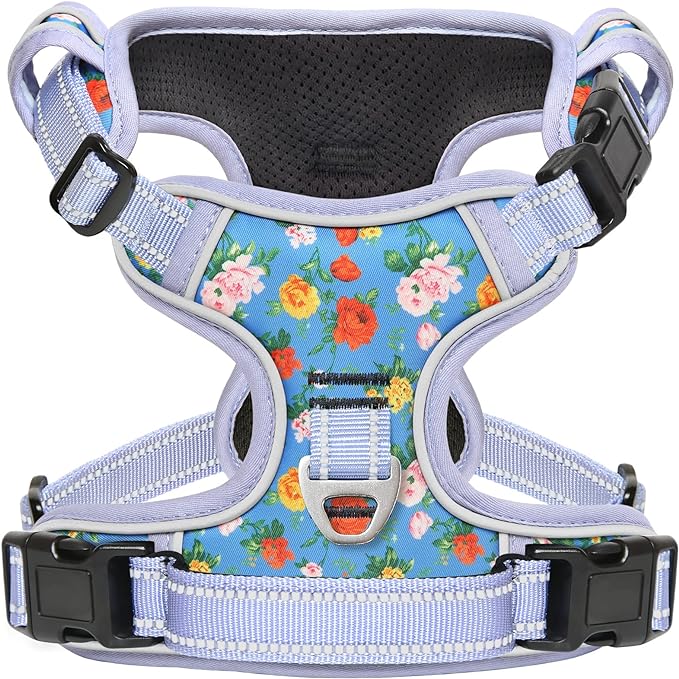 Timos No Pull Dog Harness, Release at Neck Reflective 3 Snap Buckles Adjustable No Choke Pet Vest with Front & Back 2 Leash Clips, Soft Padded Control Training Handle for Small Medium Large Dogs