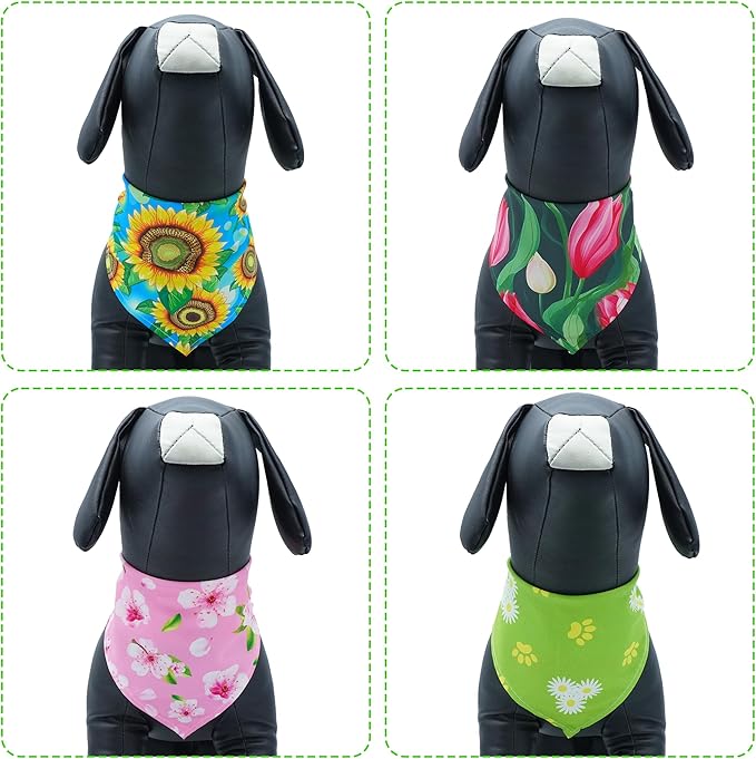 30 Pcs Spring Dog Bandanas Bulk 25 Inch Summer Flowers Dog Bandanas for Small Medium Dogs Breed Adjustable Polyester Scarves Grooming M