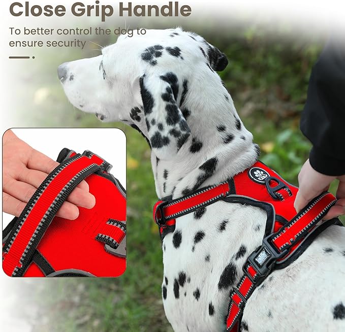 FURRYFECTION Dog Harness | No Pull Dog Harness | Reflective Oxford | Padded Handle | 4 Adjustable Straps | 2 Leash Clips | No Choke Pet Vest Harness for Small Medium Large Dogs | Red | XL