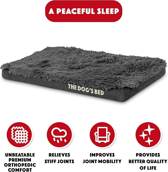 The Dog’s Bed Orthopedic Memory Foam Dog Bed, Small Grey Faux Fur 28x19, Pain Relief for Arthritis, Hip & Elbow Dysplasia, Post Surgery, Lameness, Supportive, Calming, Waterproof Cover