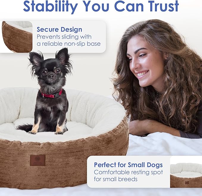 AMERICAN KENNEL CLUB 23" Mason Fabric Round Pet Bed - Stylish Washable Dog Bed with Non-Slip Bottom, Plush Sleeping Surface - for Cats, Small Breeds