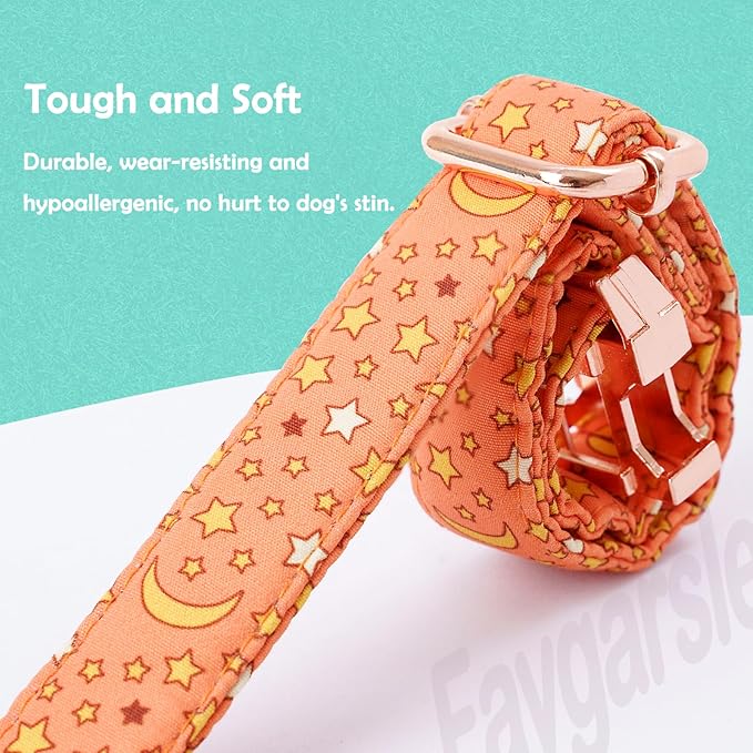Faygarsle Orange Stars Moon Pattern Dog Collar for Small Medium Large Dogs Cute Puppy Collars for Female Dogs for Summer Spring Wedding Necklace Girl Dog Collar S